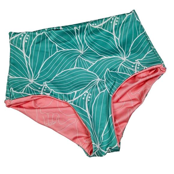 Sunny‎ Hunny/Little Tropics High Waist Reversible Bikini Bottom S? Aqua Coral - Picture 1 of 9